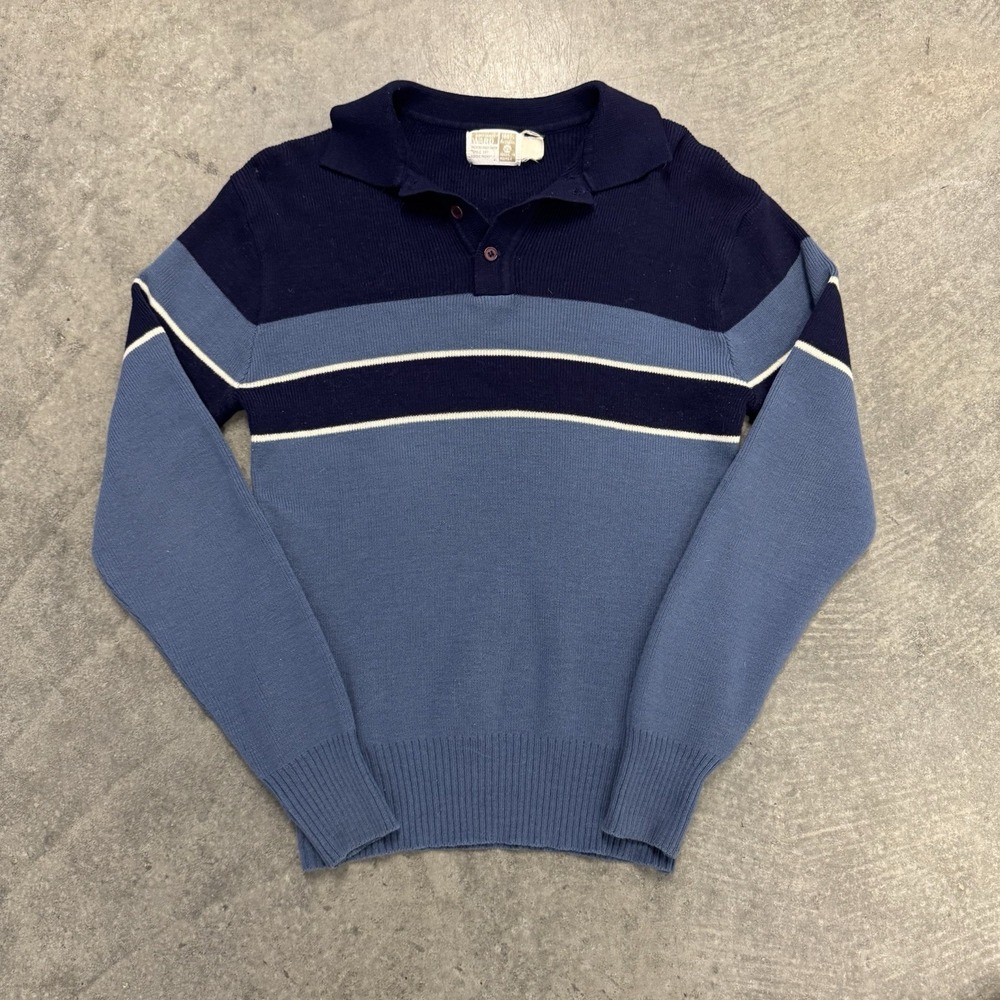 Vintage Acrylic Henley Collared Sweater Women's Montgomery War Blue Striped L